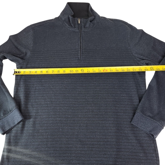 Van Heusen Men's Navy Sweater With Black Stripes 1/4 Zip Large Mock Neck - Picture 11 of 13